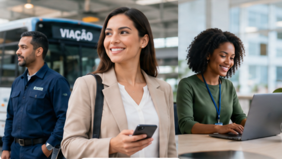 Colaboradores e equipe de empresa utilizando o portal Consulta VTE